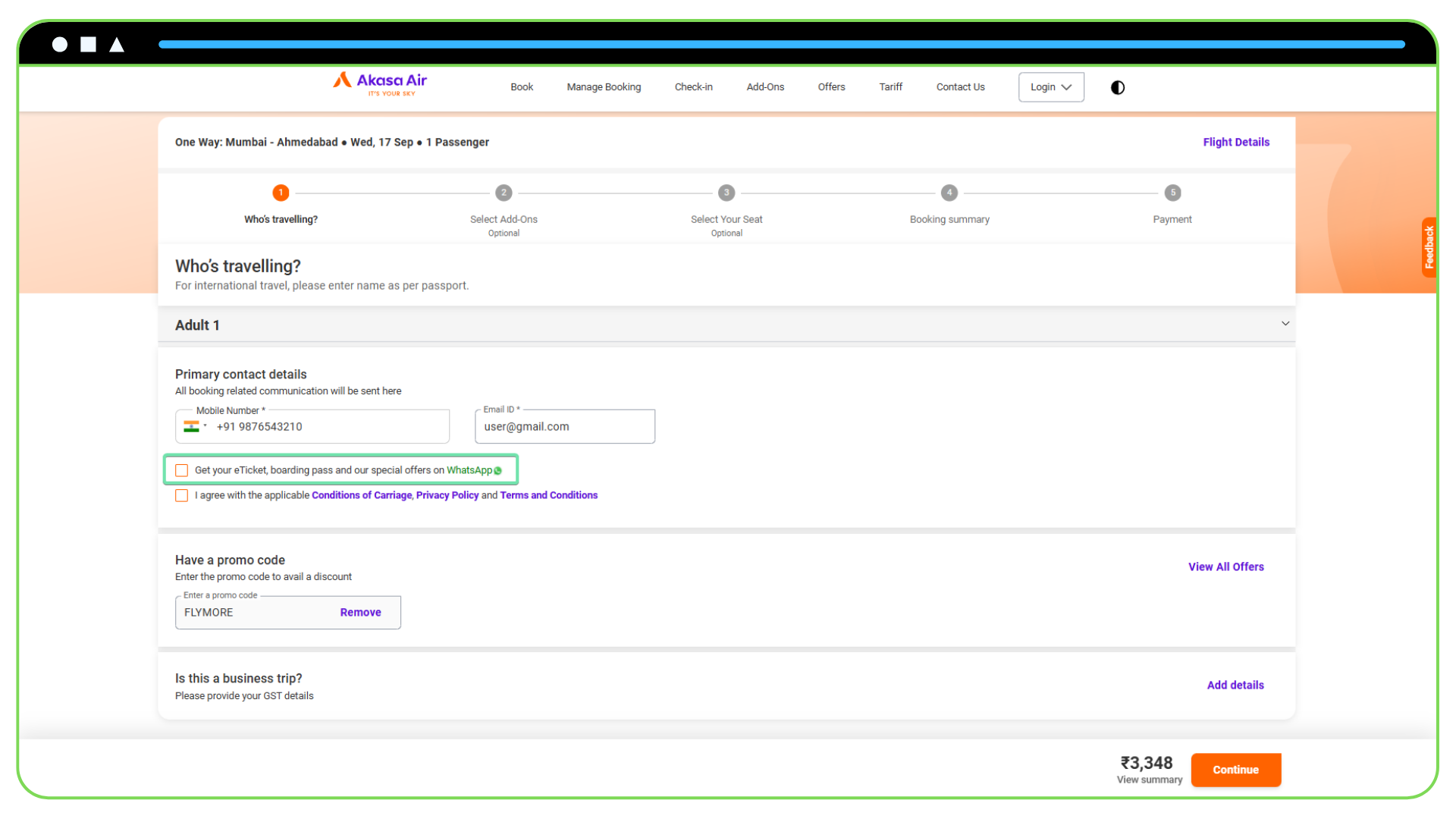 Screenshot of a website checkout page showing a clearly labeled, unchecked checkbox for customers to opt in to WhatsApp updates.